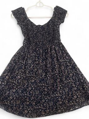 Women Black/Navy Blue Floral Smocked Sundress